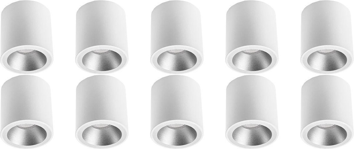 BES LED Opbouwspot 10 Pack - Pragmi Cliron Pro - Gu10 Fitting - Opbouw Rond - Mat/zilver - Aluminium - Verdiept - Ø90mm - Wit