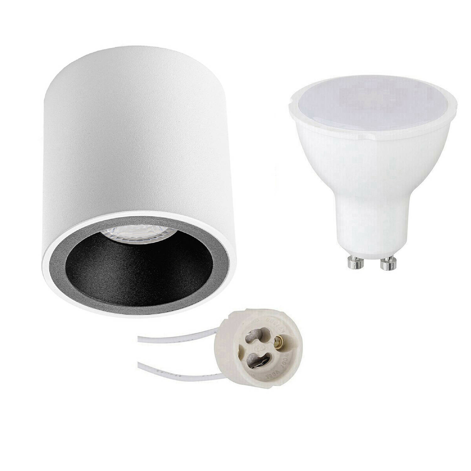 BES LED Opbouwspot Set - Pragmi Cliron Pro - Gu10 Fitting - Opbouw Rond - Mat/ - 4w - Warm 3000k - Verdiept - Ø90mm - Zwart