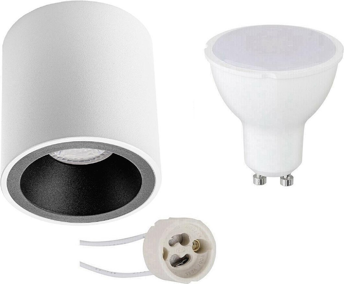 BES LED Opbouwspot Set - Pragmi Cliron Pro - Gu10 Fitting - Opbouw Rond - Mat/ - 4w - Helder/koud 6400k - Verdiept - Zwart