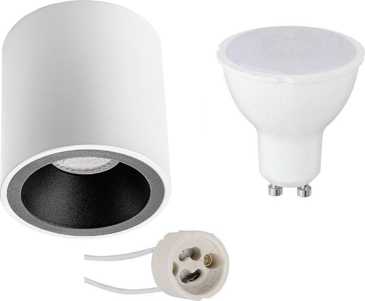 BES LED Opbouwspot Set - Pragmi Cliron Pro - Gu10 Fitting - Opbouw Rond - Mat/ - 6w - Warm 3000k - Verdiept - Ø90mm - Zwart