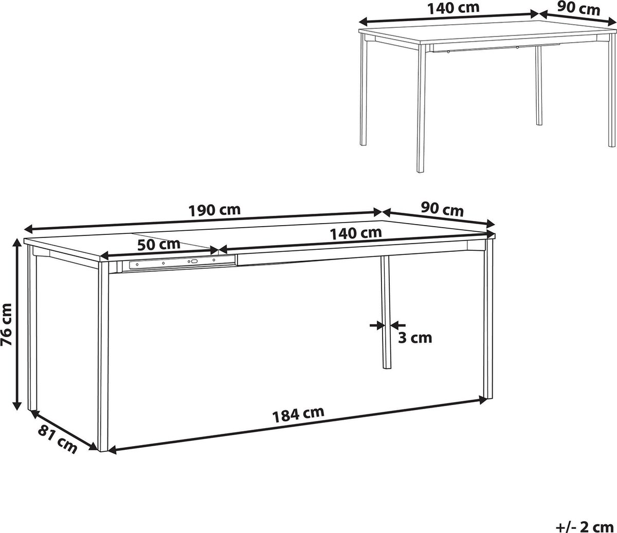 Beliani Avis Eettafel Mdf 90 X 190 Cm - Zwart