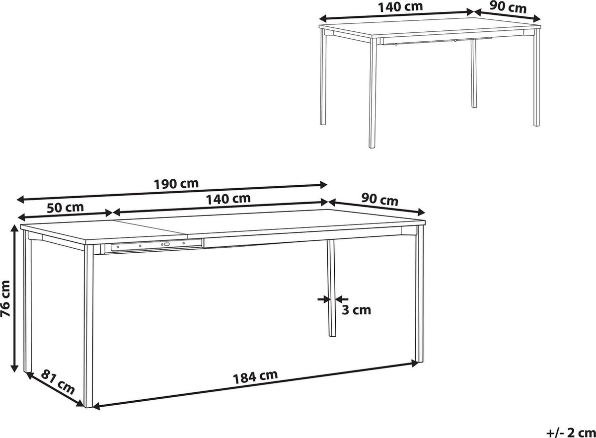 Beliani Avis Eettafel Mdf 90 X 190 Cm - Zwart