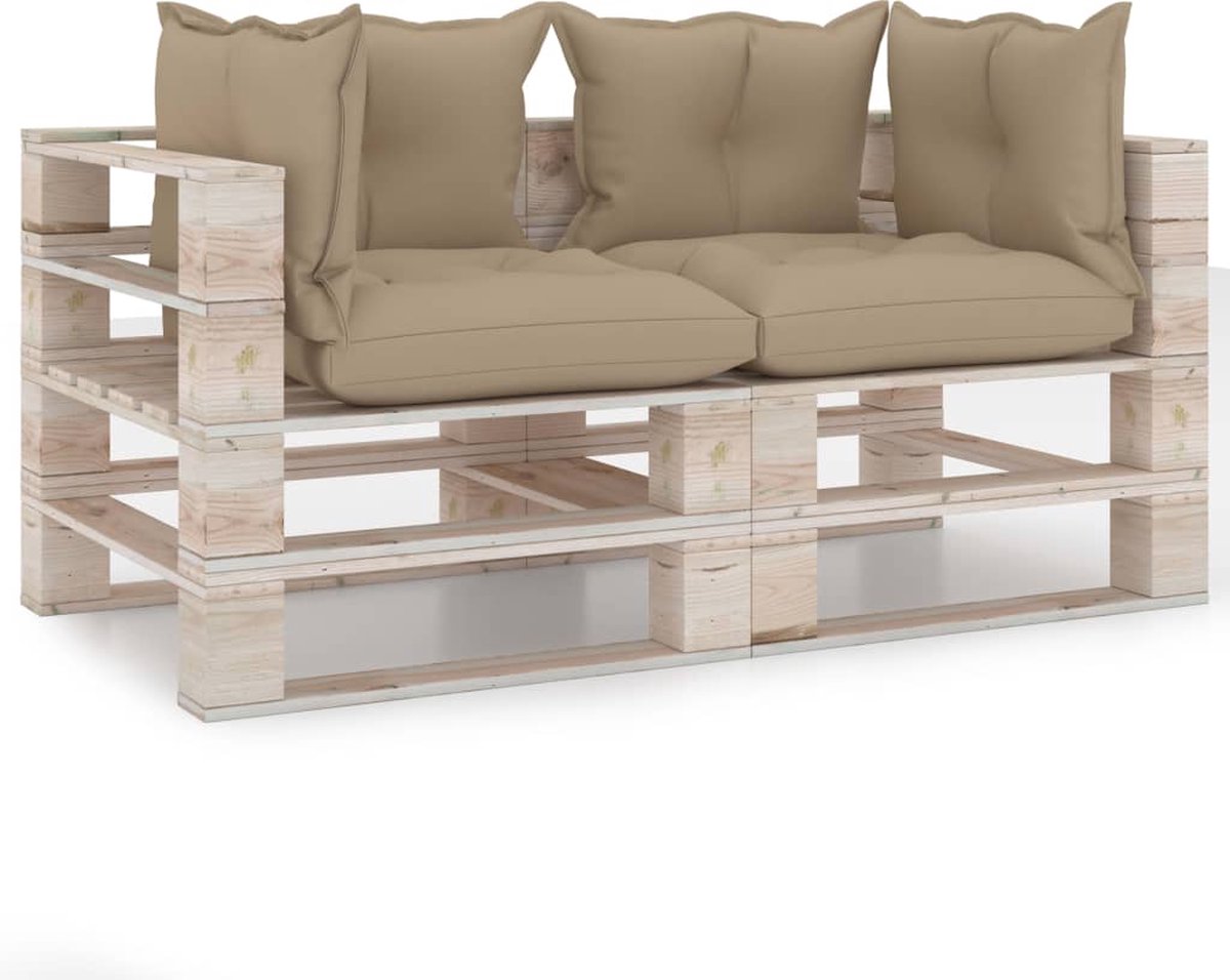 Vidaxl Tuinbank 2-zits Met Kussens Pallet Grenenhout - Beige