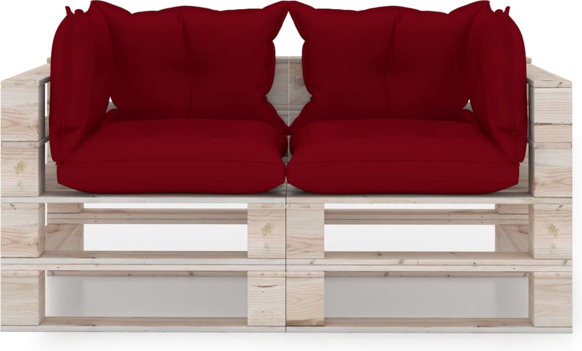 Vidaxl Tuinbank 2-zits Met Kussens Pallet Grenenhout - Rood