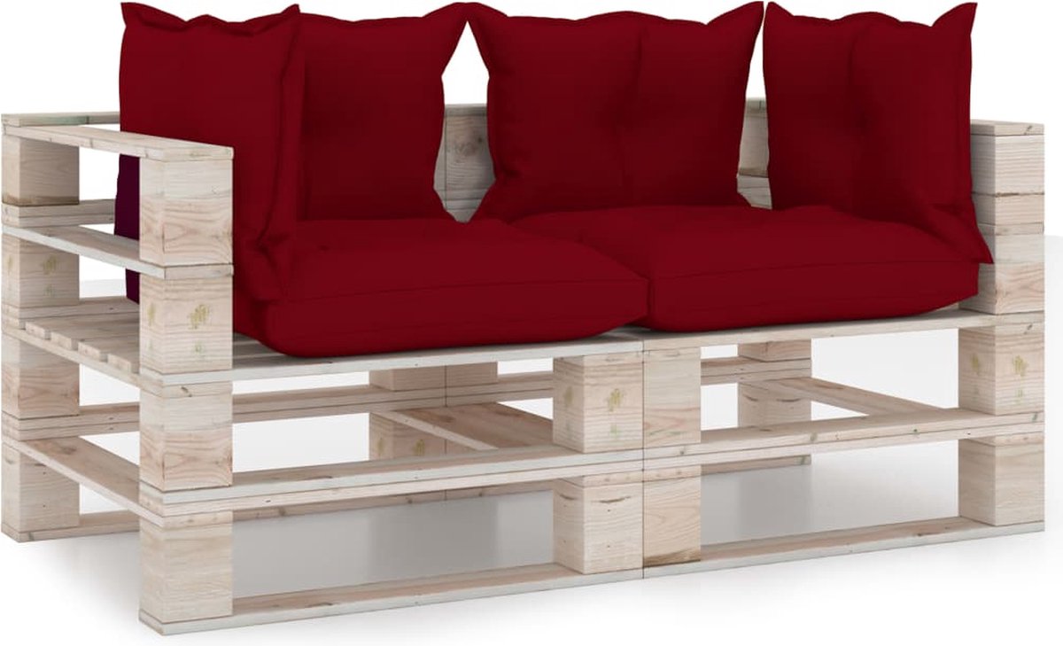 Vidaxl Tuinbank 2-zits Met Kussens Pallet Grenenhout - Rood