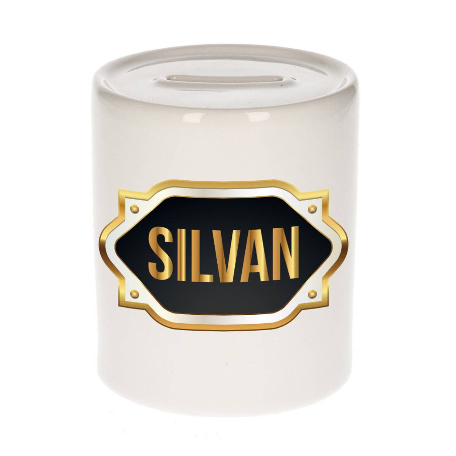 Bellatio Decorations Silvan Naam Cadeau Spaarpot Meten Embleem - Kado Verjaardag/ Vaderdag/ Pensioen/ Geslaagd/ Bedankt - Goud