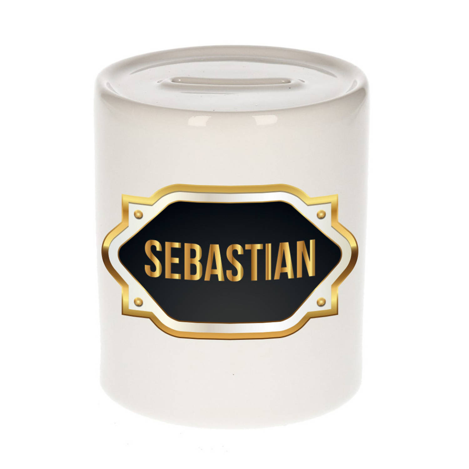 Bellatio Decorations Sebastian Naam Cadeau Spaarpot Meten Embleem - Kado Verjaardag/ Vaderdag/ Pensioen/ Geslaagd/ Bedankt - Goud