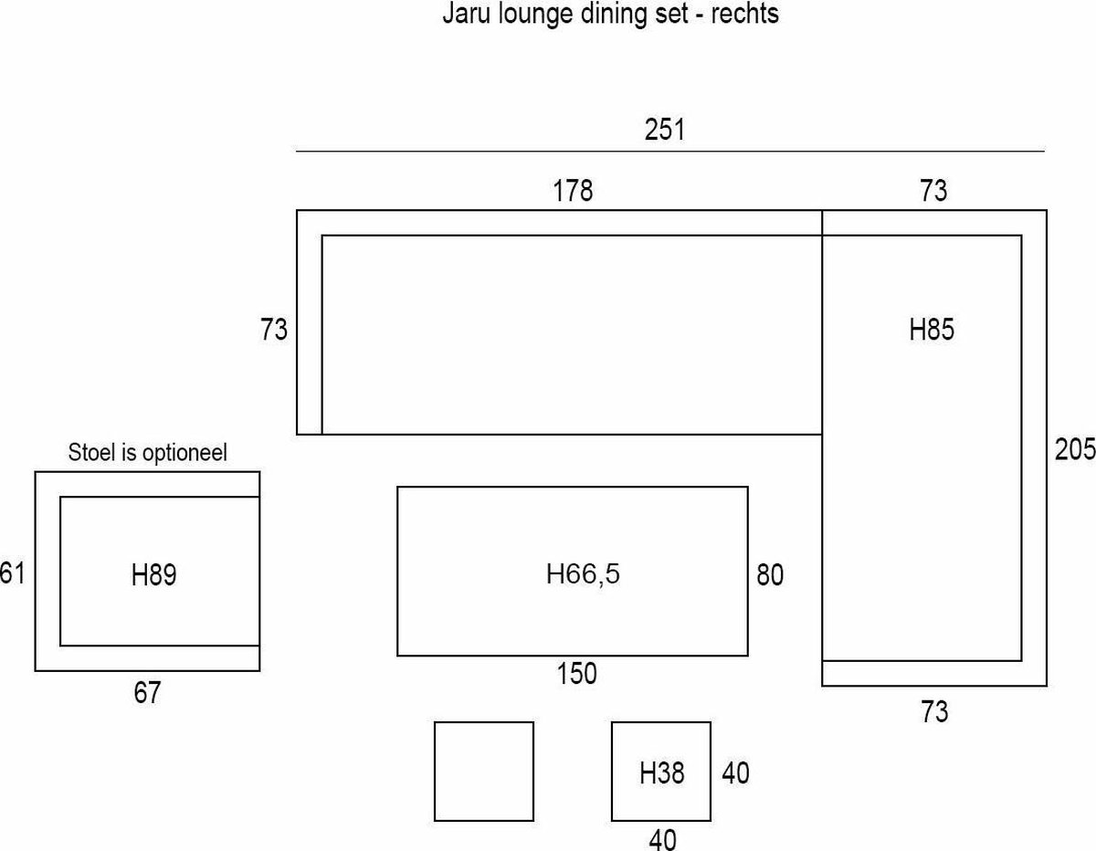 Garden Impressions Jaru Lounge Dining Set Incl. 2 Krukjes Rechts - Bruin