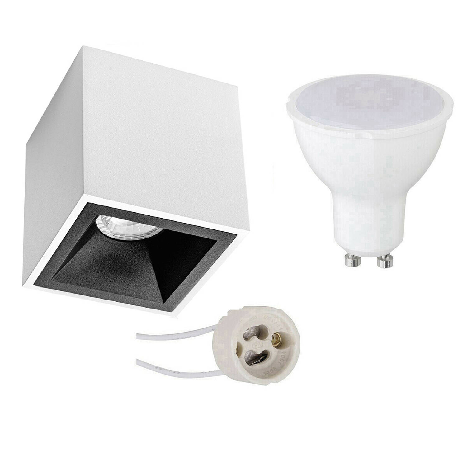 BES LED Opbouwspot Set - Pragmi Cliron Pro - Gu10 Fitting - Opbouw Vierkant - Mat/ - 4w - Warm 3000k - Verdiept - - Zwart