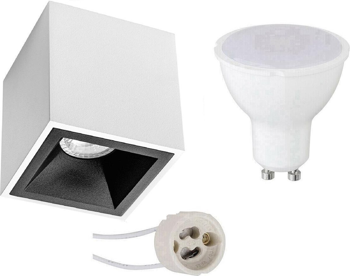 BES LED Opbouwspot Set - Pragmi Cliron Pro - Gu10 Fitting - Opbouw Vierkant - Mat/ - 4w - Helder/koud 6400k - - Zwart