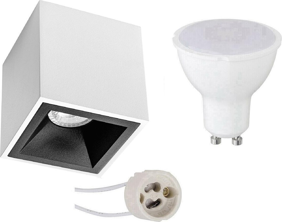 BES LED Opbouwspot Set - Pragmi Cliron Pro - Gu10 Fitting - Opbouw Vierkant - Mat/ - 6w - Helder/koud 6400k - - Zwart