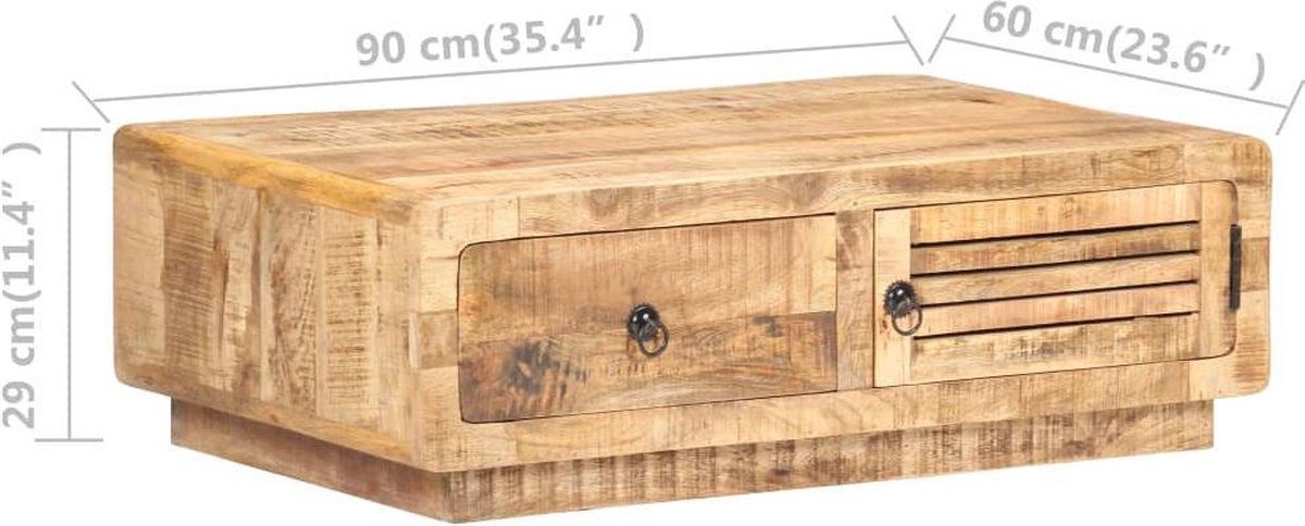 Vidaxl Salontafel 90x60x29 Cm Ruw Mangohout - Bruin