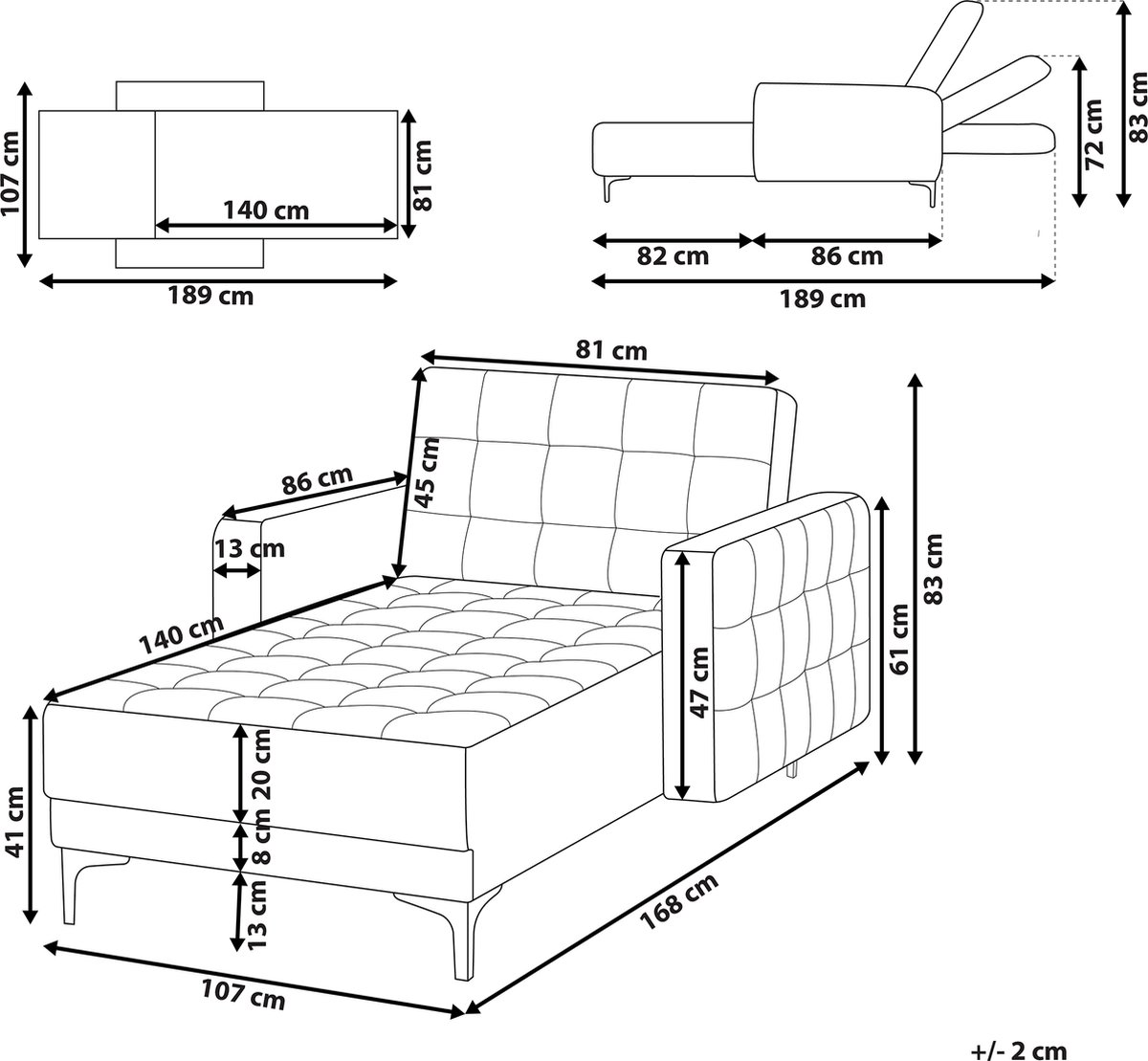 Beliani Aberdeen Chaise Longue Kunstleer 168 X 107 Cm - Bruin