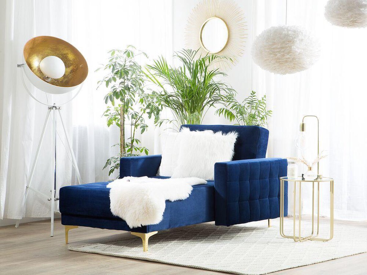 Beliani Aberdeen Chaise Longue Fluweel 168 X 107 Cm - Blauw