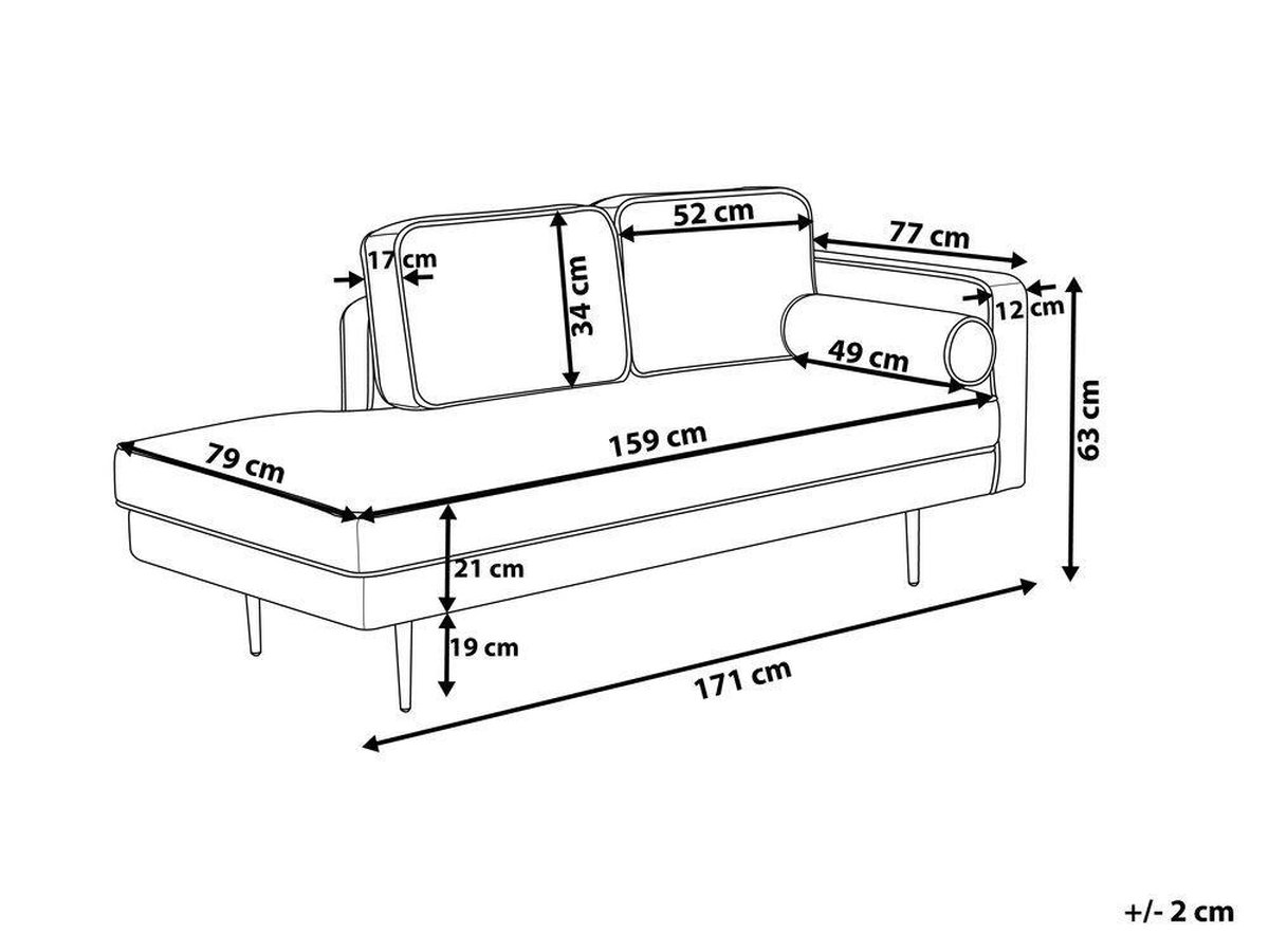Beliani Miramas Chaise Longue Fluweel 79 X 171 Cm - Grijs