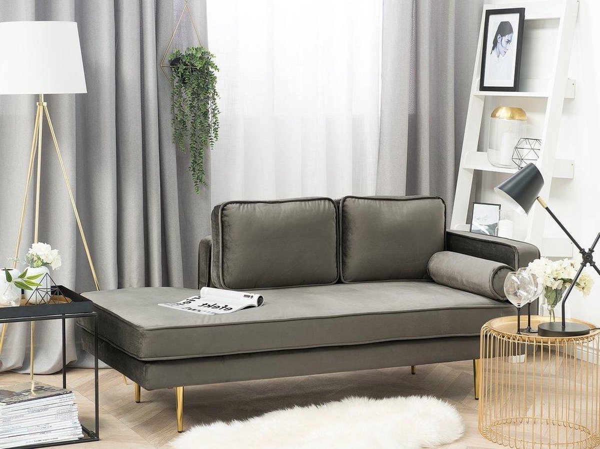 Beliani Miramas Chaise Longue Fluweel 79 X 171 Cm - Grijs