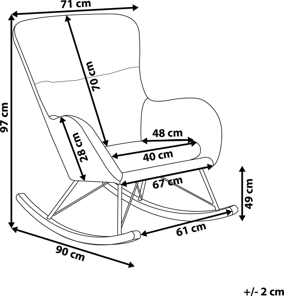 Beliani Ellan Schommelstoel Fluweel 90 X 71 Cm - Grijs