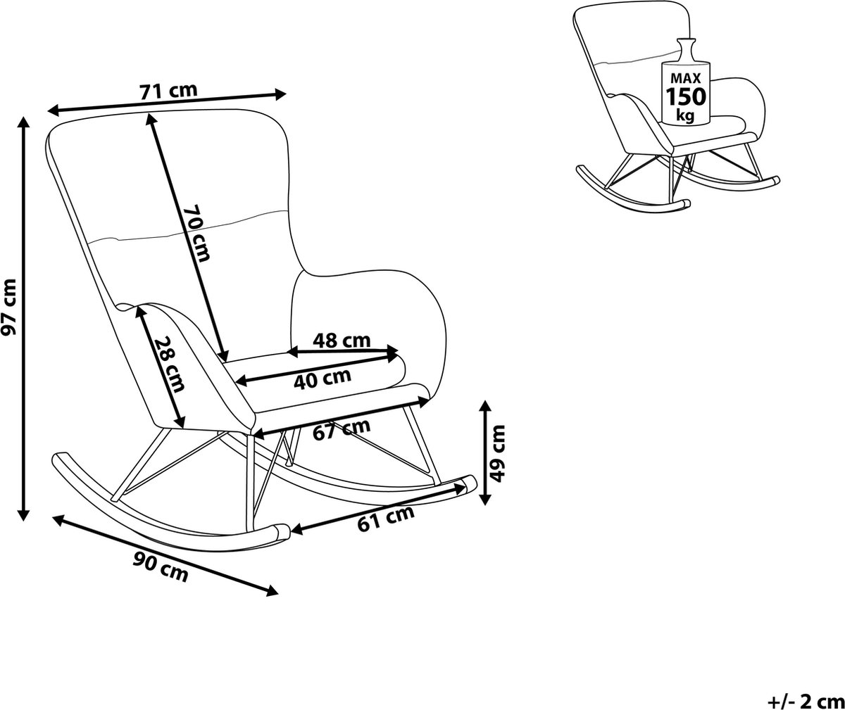 Beliani Ellan Schommelstoel Fluweel 90 X 71 Cm - Grijs