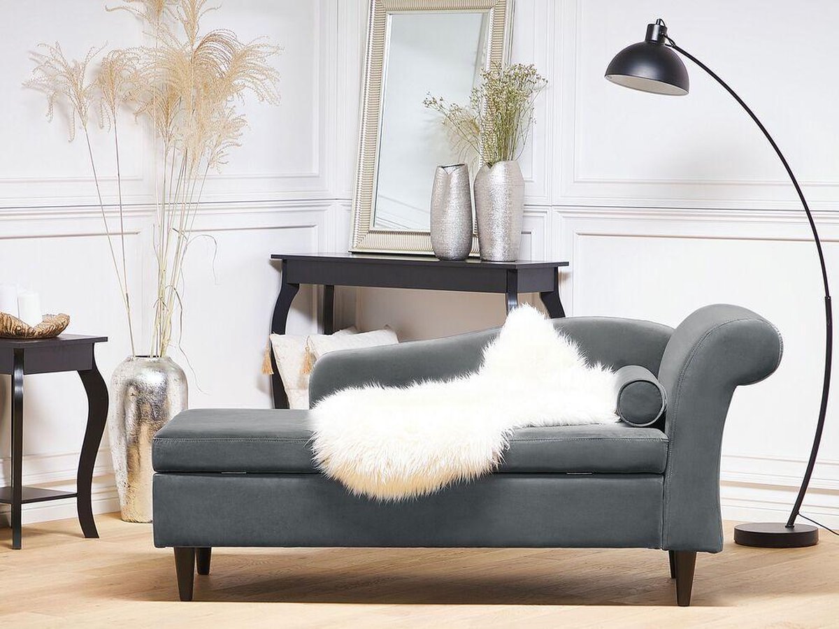 Beliani Luiro Chaise Longue Fluweel 70 X 160 Cm - Grijs
