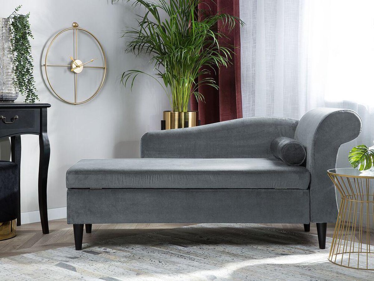 Beliani Luiro Chaise Longue Fluweel 70 X 160 Cm - Grijs