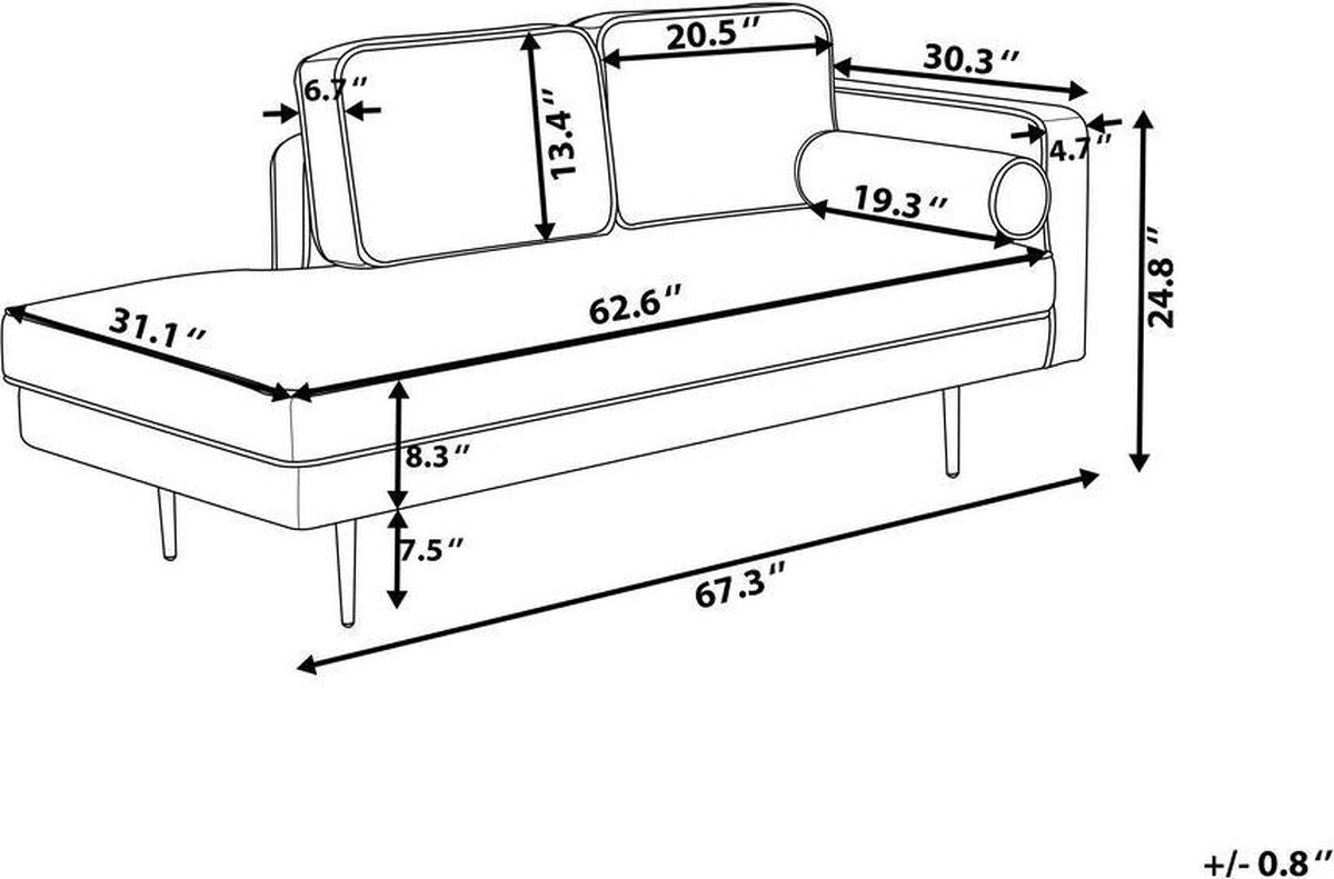 Beliani Miramas Chaise Longue Fluweel 79 X 171 Cm - Zwart