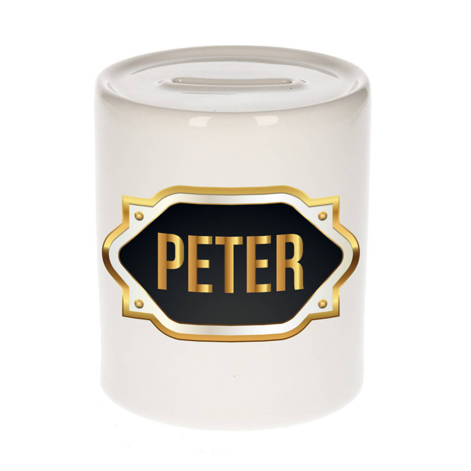 Bellatio Decorations Peter Naam Cadeau Spaarpot Meten Embleem - Kado Verjaardag/ Vaderdag/ Pensioen/ Geslaagd/ Bedankt - Goud