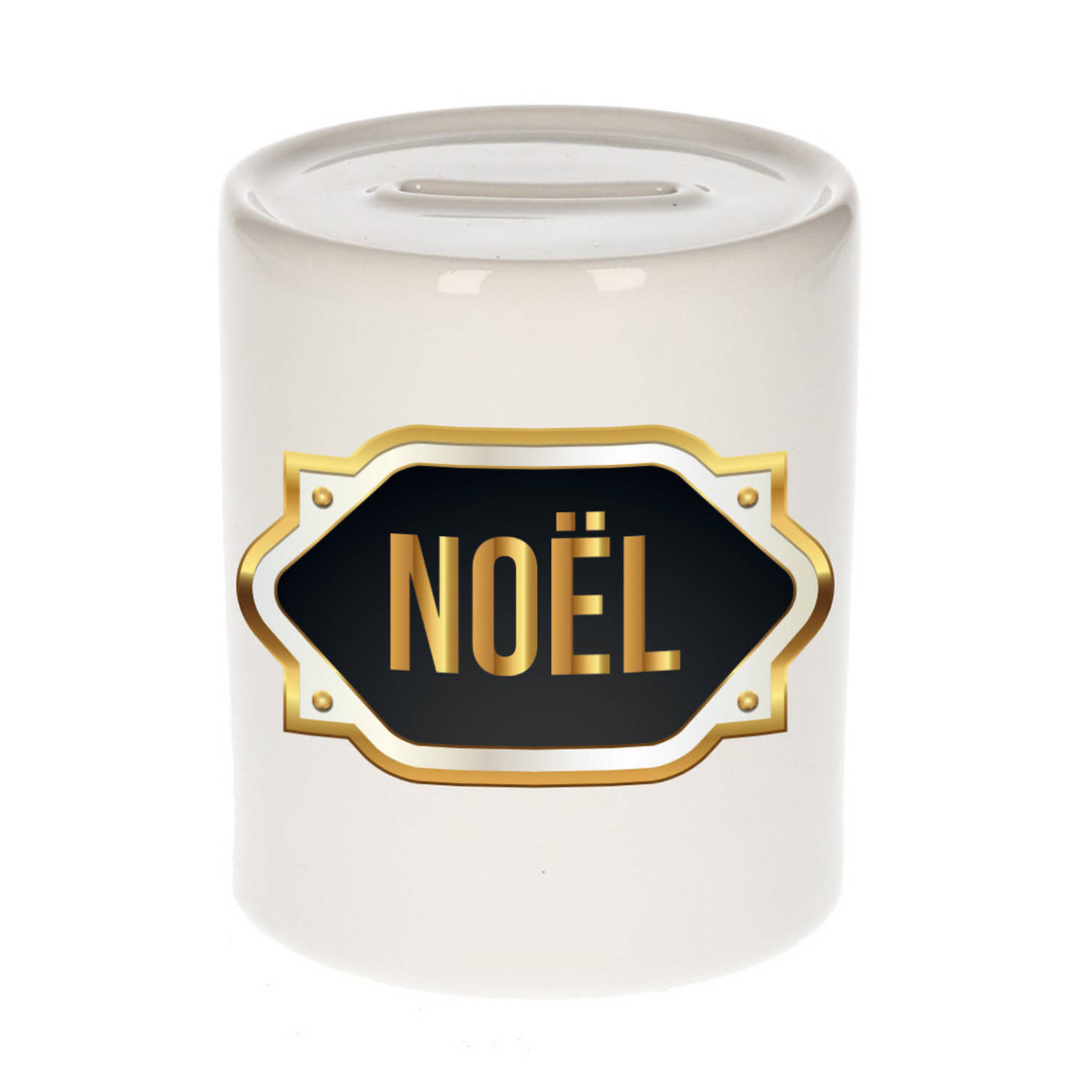 Bellatio Decorations Noel Naam Cadeau Spaarpot Meten Embleem - Kado Verjaardag/ Vaderdag/ Pensioen/ Geslaagd/ Bedankt - Goud