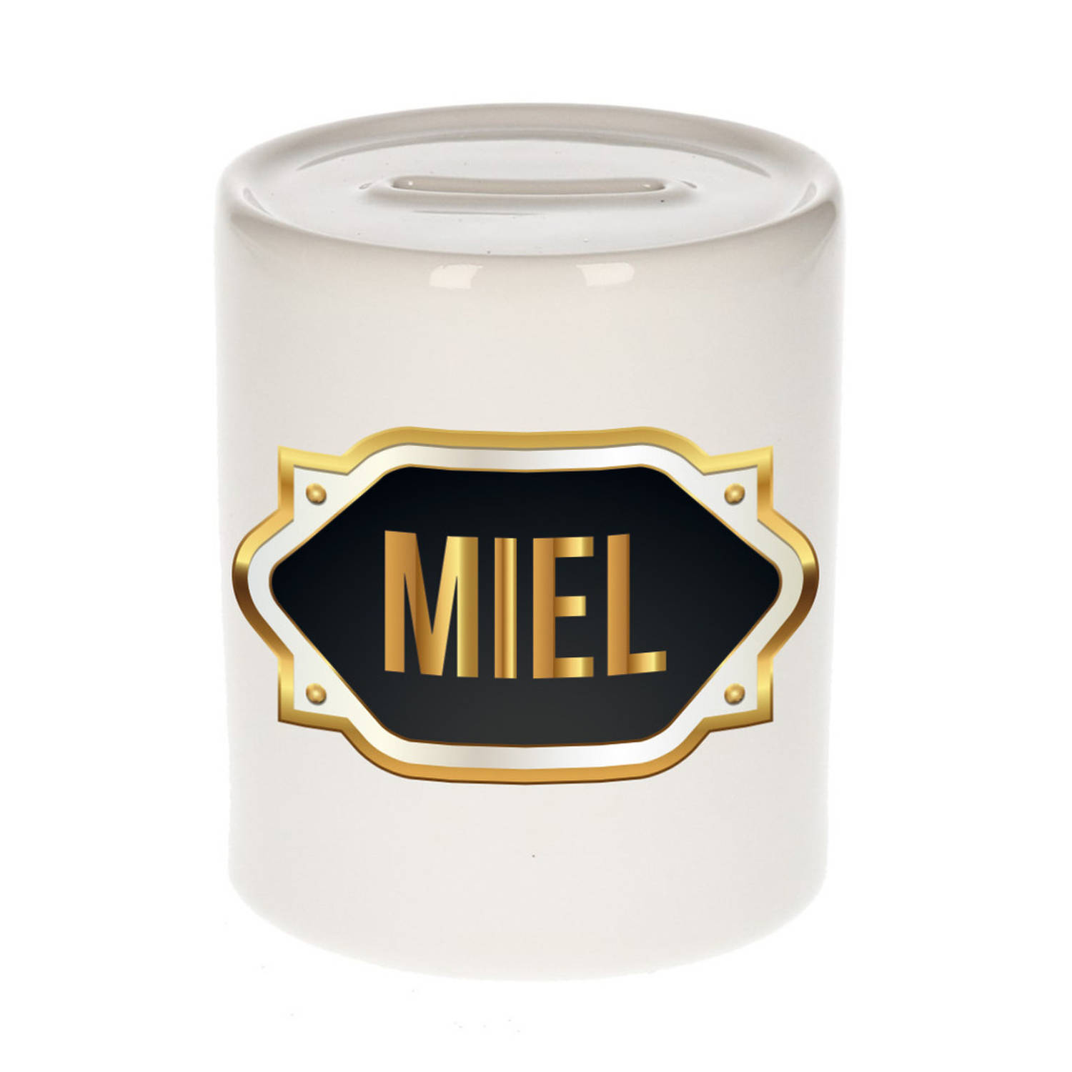 Bellatio Decorations Miel Naam Cadeau Spaarpot Meten Embleem - Kado Verjaardag/ Vaderdag/ Pensioen/ Geslaagd/ Bedankt - Goud