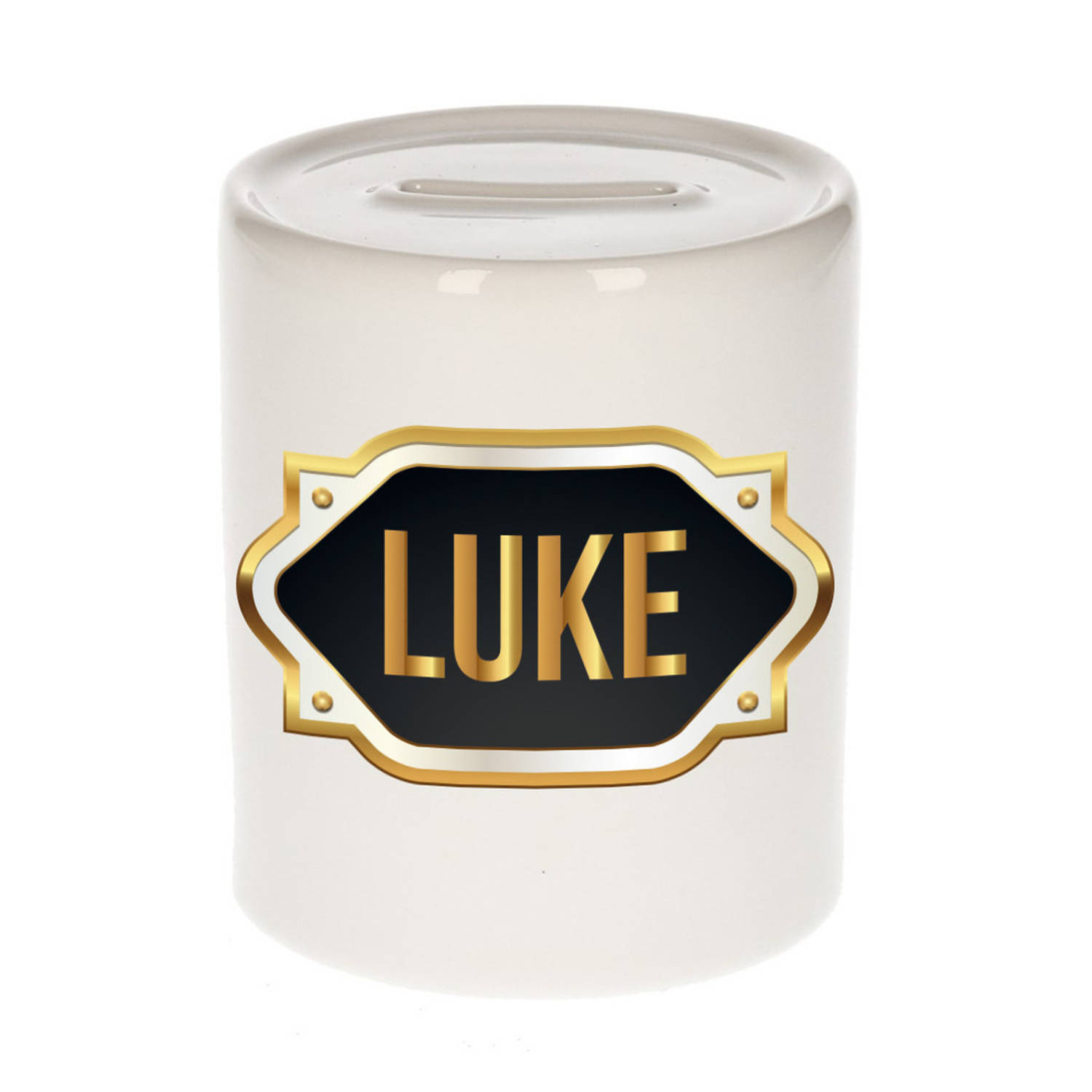 Bellatio Decorations Luke Naam Cadeau Spaarpot Meten Embleem - Kado Verjaardag/ Vaderdag/ Pensioen/ Geslaagd/ Bedankt - Goud