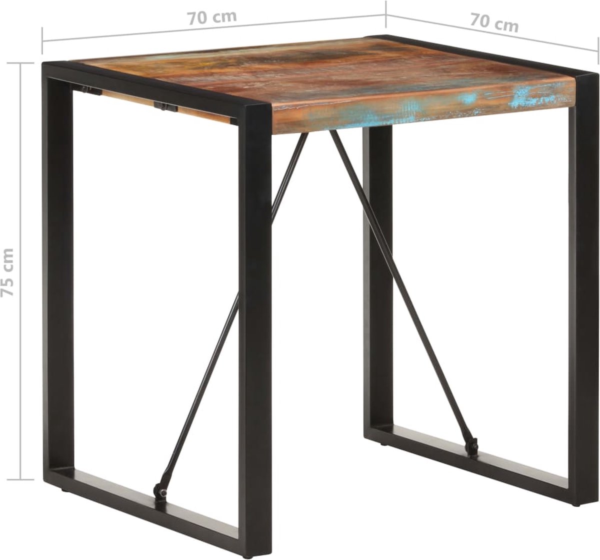 Vidaxl Eettafel 70x70x75 Cm Massief Gerecycled Hout - Zwart