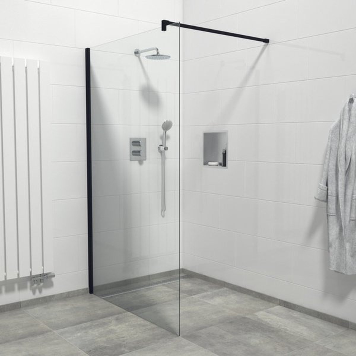 Saniclass Bellini inloopdouche 180x200cm 8mm veiligheidsglas anti kalk mat zwart WR180-B/C
