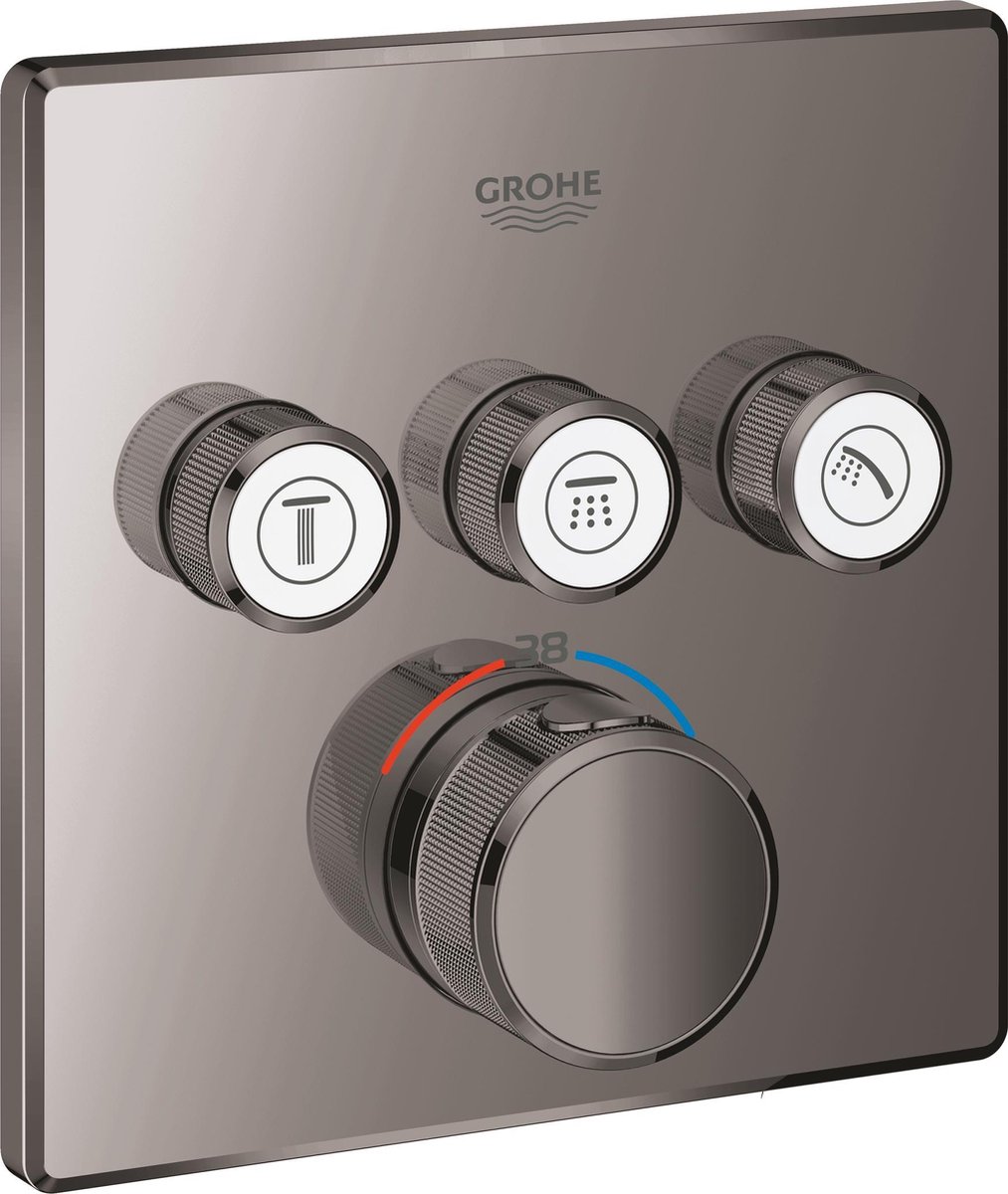 Grohe Grohtherm SmartControl afbouwdeel v. inbouwkraan thermostatisch m. omstel v. 3 functies vierkant hard graphite 29126a00