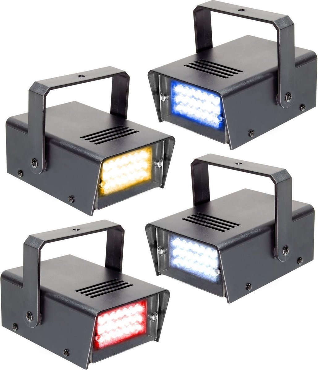 BEAMZ Mini Stroboscoop LED set van 4 mini stroboscopen RYBW - Zwart