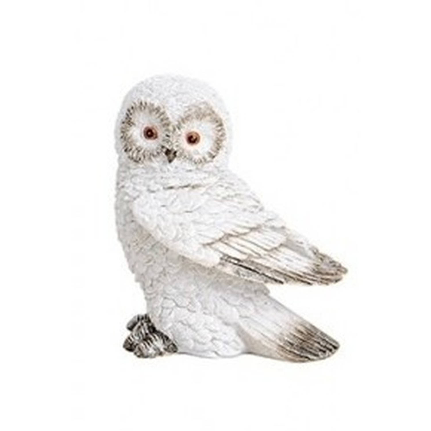 Sneeuwuil Vogel Decoratie Beeldje 13 Cm - Woondecoratie - Decoratiebosdieren Beeldjes - Uilen Beeldjes - Wit