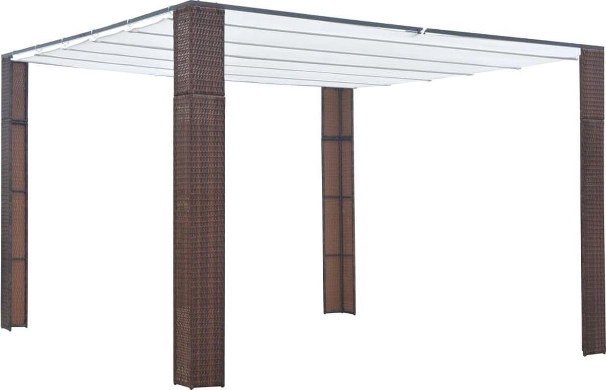 Vidaxl Prieel Met Dak 300x300x200 Cm Poly Rattan En Crème - Bruin