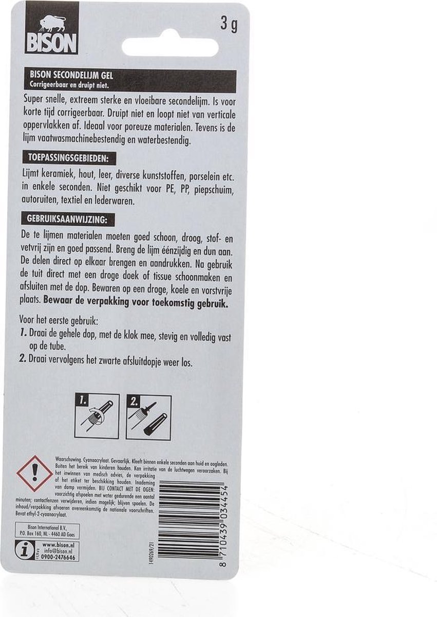Bison Secondelijm Gel 3gr Tube Blisterkaart