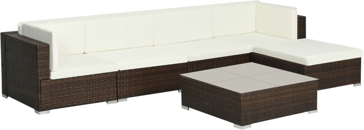 Vidaxl 6-delige Loungeset Met Kussens Poly Rattan - Bruin