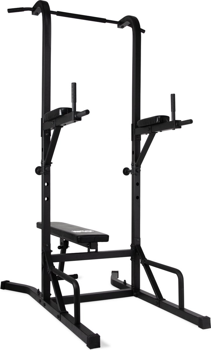 VirtuFit Power Tower Deluxe Met Fitnessbank - Zwart