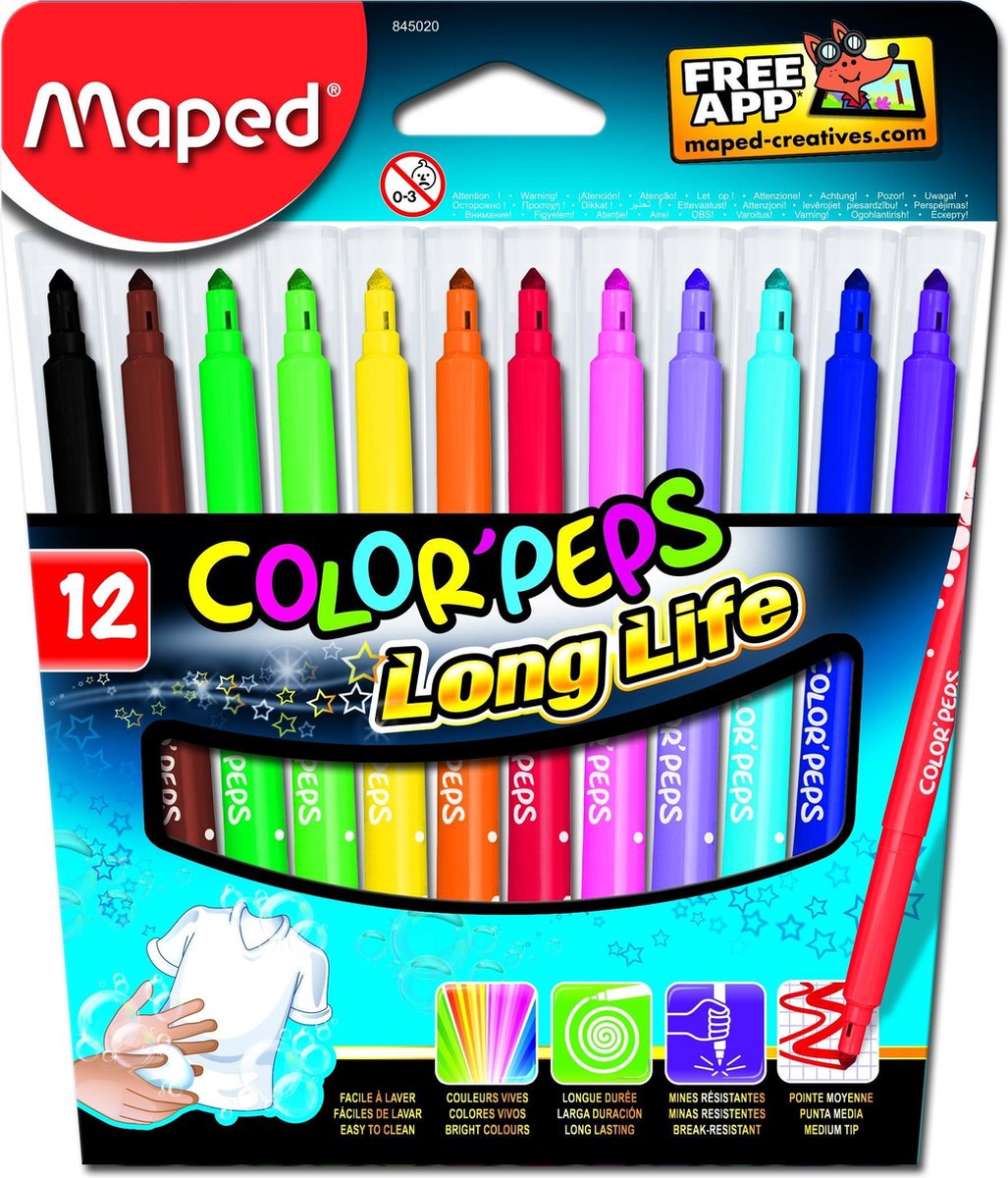 Maped Viltstift Color'peps 12 Stiften In Een Kartonnen Etui