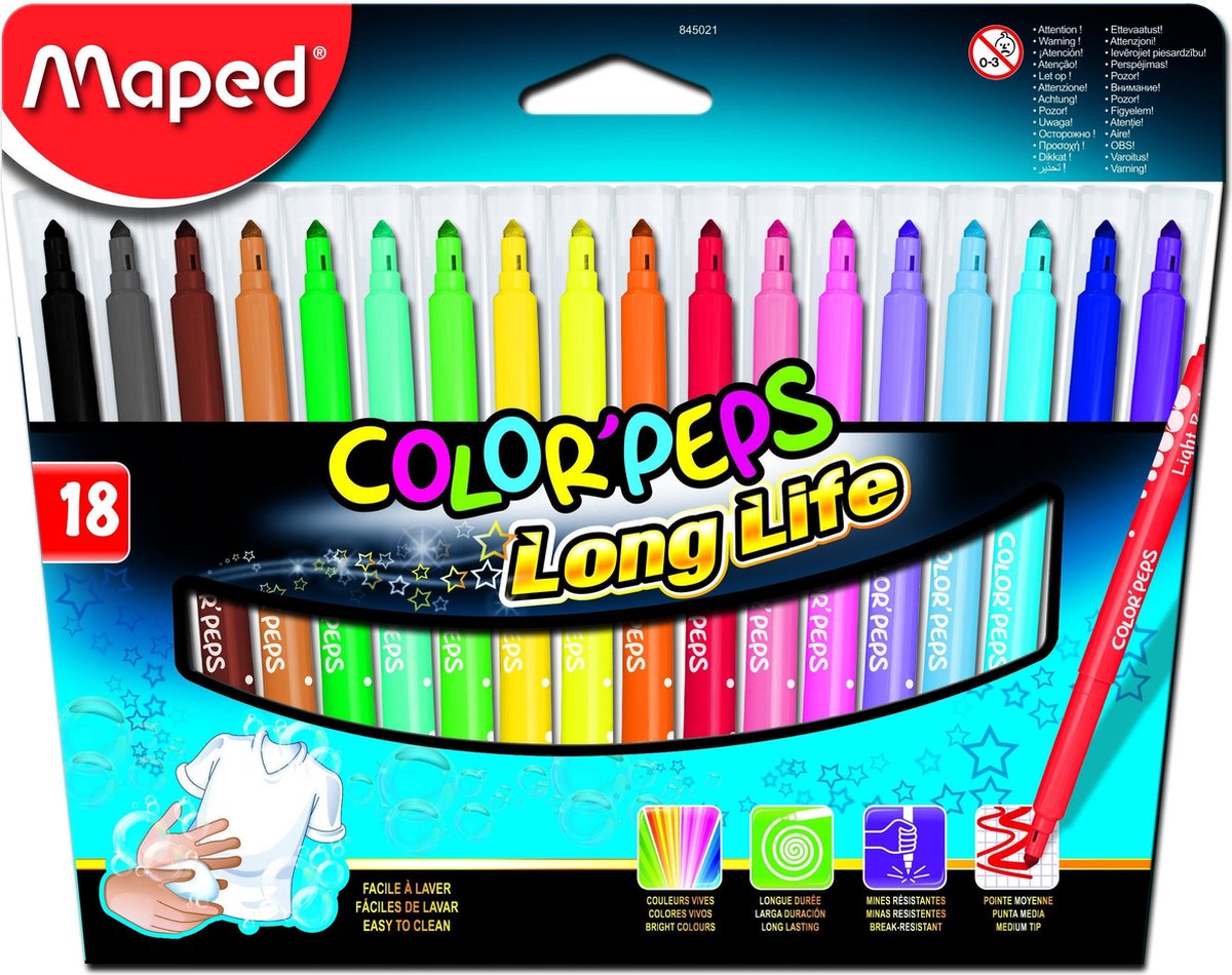 Maped Viltstift Color'peps 18 Stiften In Een Kartonnen Etui