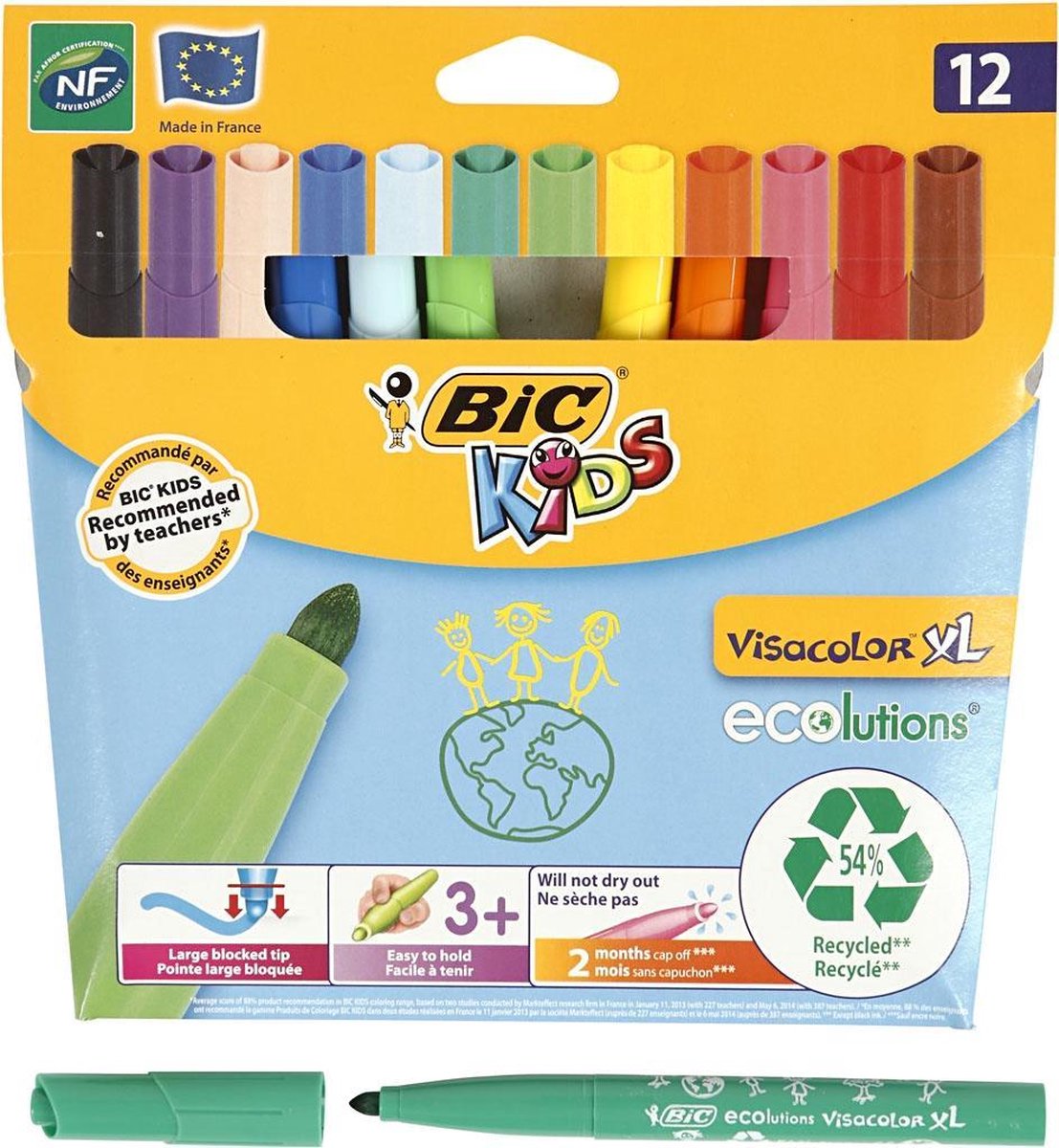 Bic Kids Viltstift Visacolor Xl Ecolutions 12 Stiften In Een Kartonnen Etui