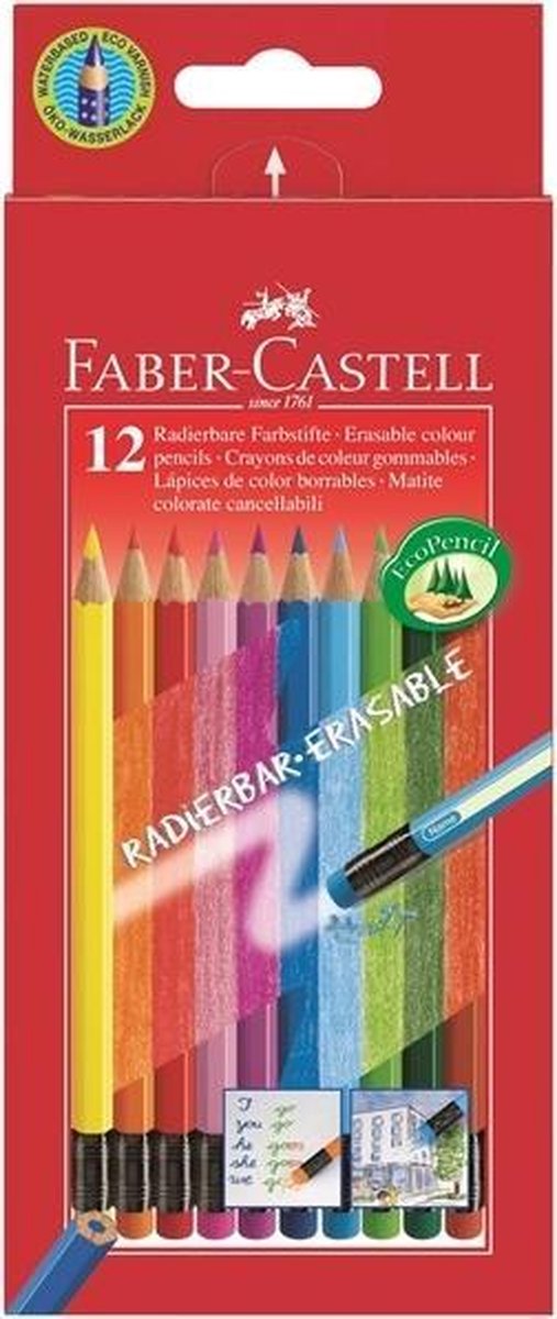 Faber Castell Kleurpotlood Faber-castell Uitgumbaar Etui à 12 Stuks