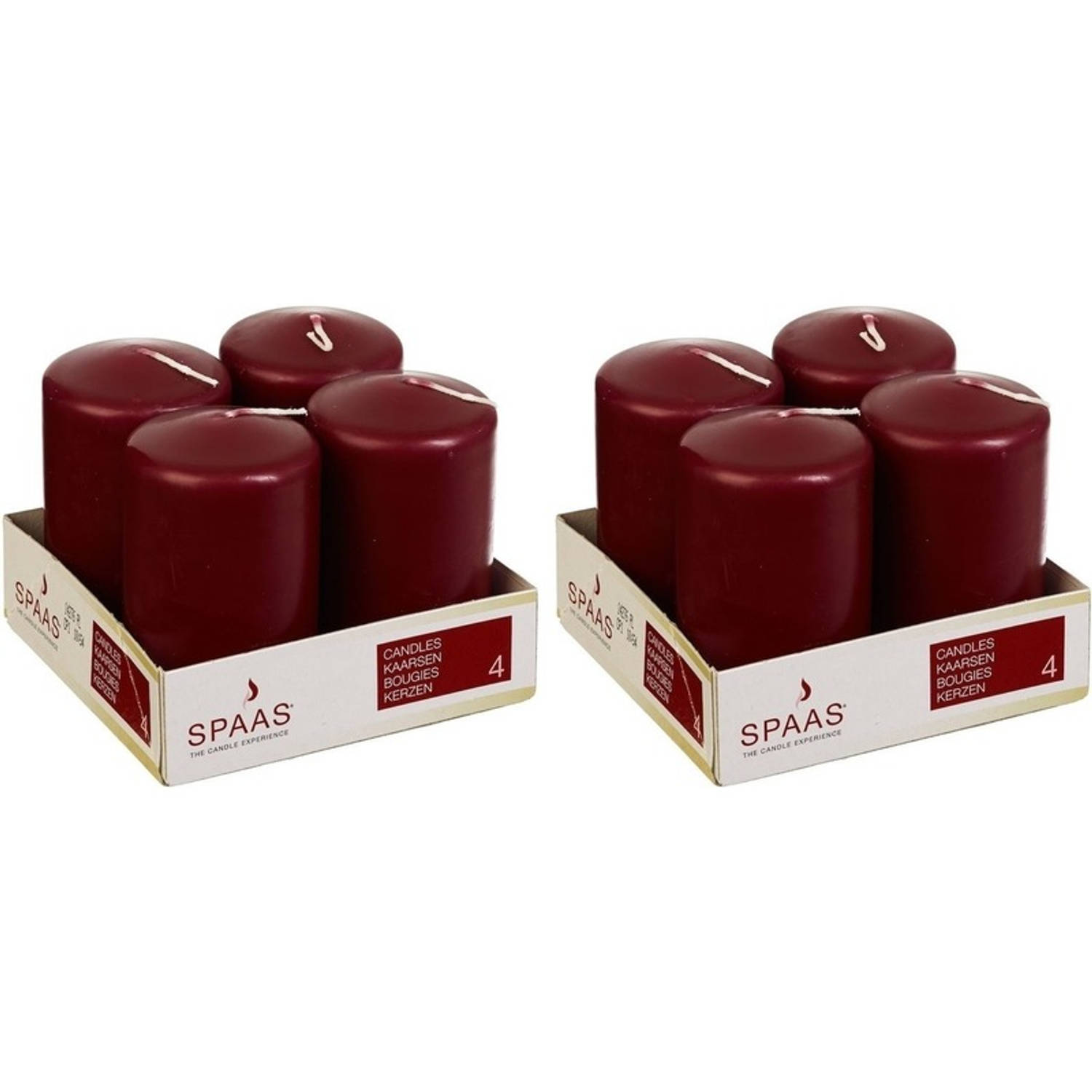 Spaas 8x Bordeaux Rode Cilinderkaarsen/stompkaarsen 5 X 8 Cm 12 Branduren - Geurloze Kaarsen - Woondecoraties - Rood