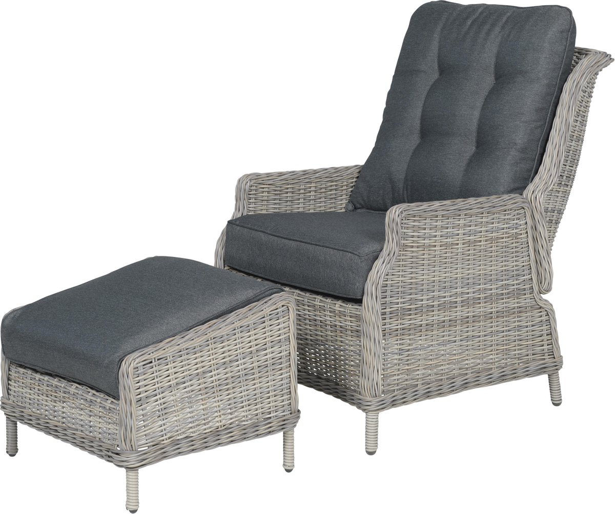 Garden Impressions - Veracruz Relaxstoel + Voetenbank - Vintage Willow - Grijs