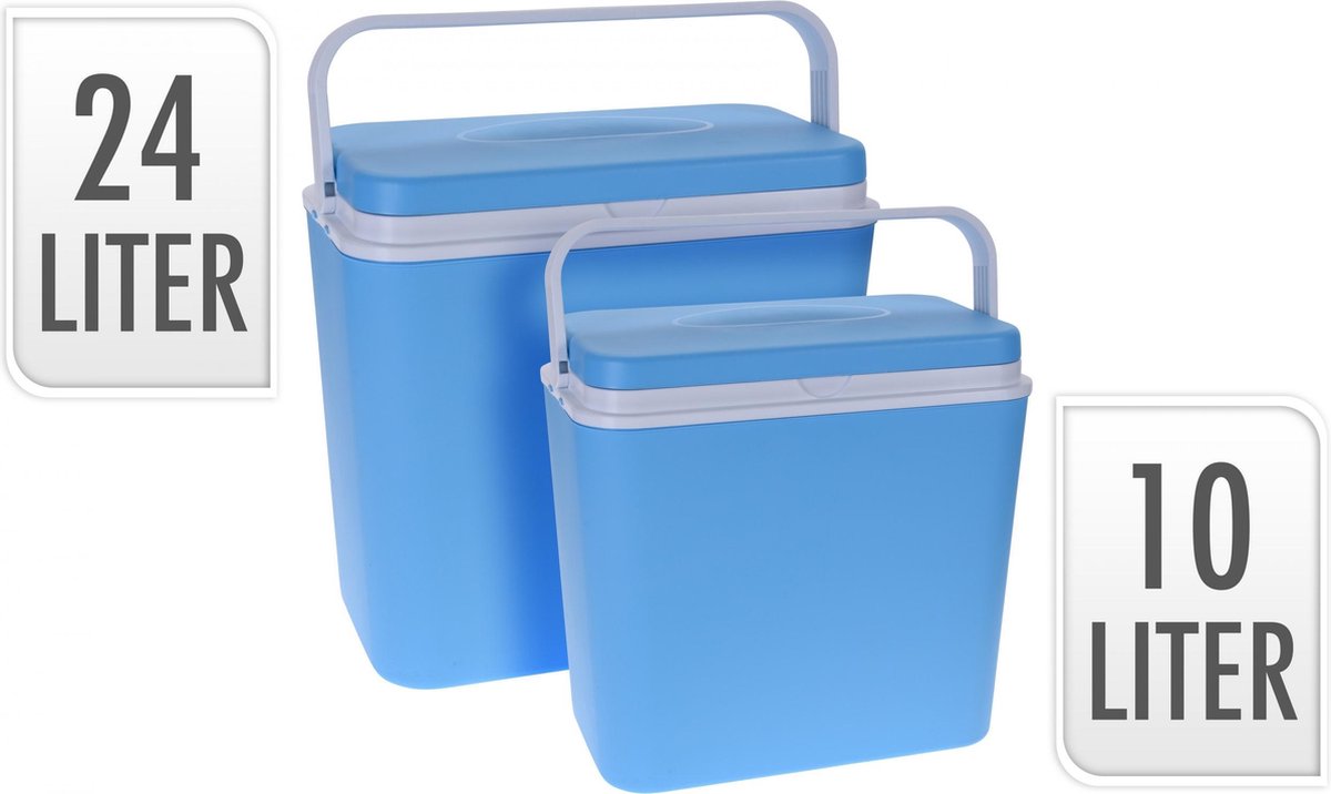 2x Koelboxen Kunststof 10/24 Liter - Koelboxen Set 2 Stuks - Blauw