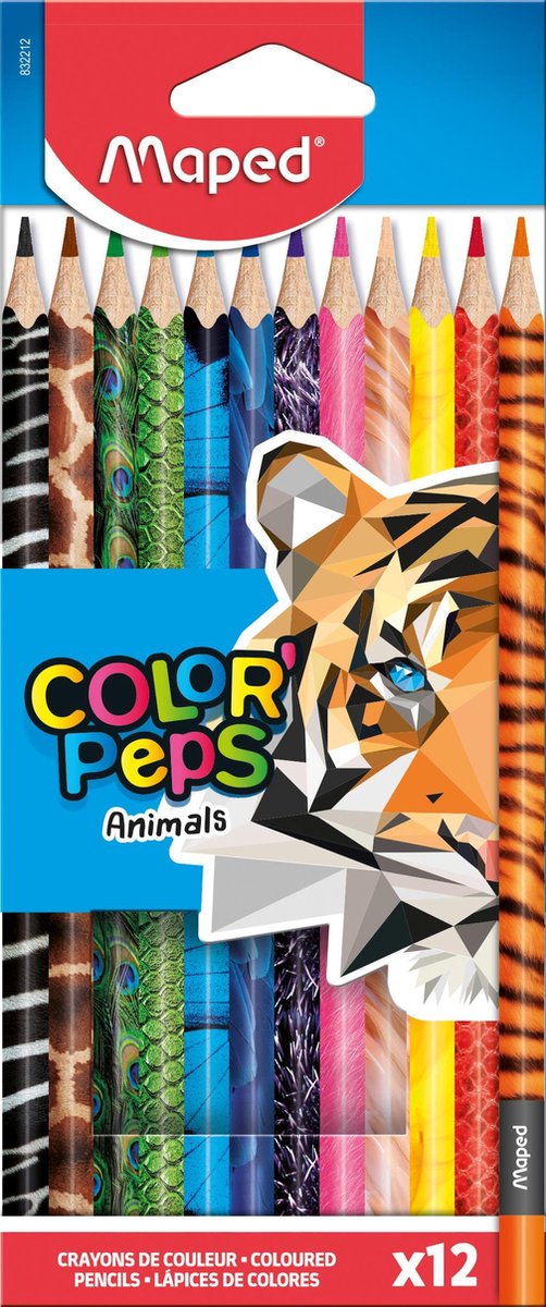 Maped Kleurpotloden Color'peps Animals, Kartonnen Etui Met 12 Stuks In Geassorteerde Kleuren