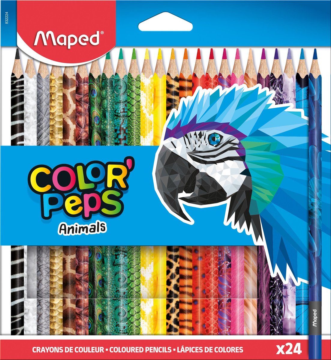 Maped Kleurpotloden Color'peps Animals, Kartonnen Etui Met 24 Stuks In Geassorteerde Kleuren