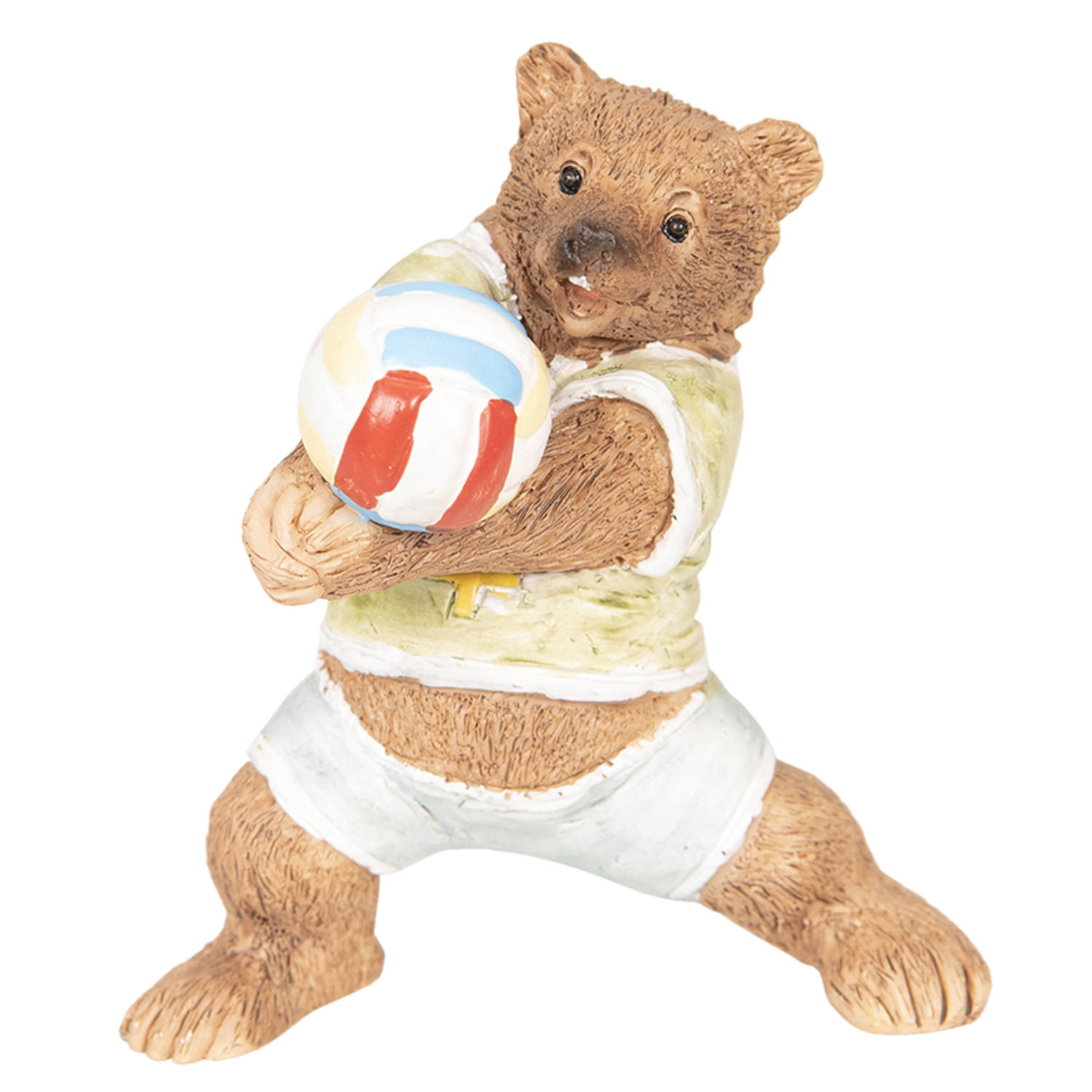 Clayre & Eef Decoratie Beer Volleybal - 9*7*10 Cm - Meerkleurig - Kunststof - Beer - - 6pr2572