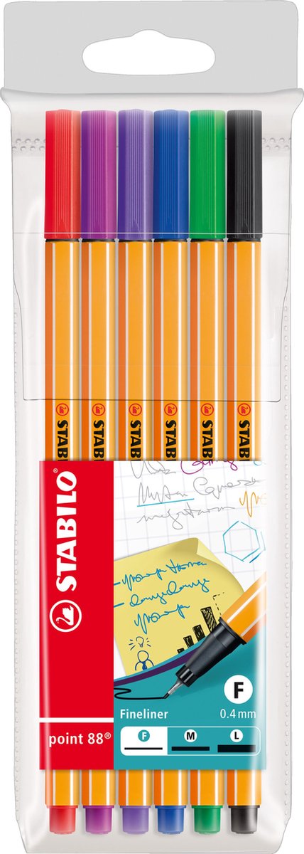 Stabilo Fineliner Point 88, Etui Van 6 Stuks In Geassorteerde Kleuren