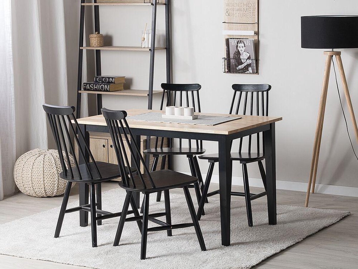 Beliani Houston Eettafel Rubberhout 75 X 120 Cm - Zwart